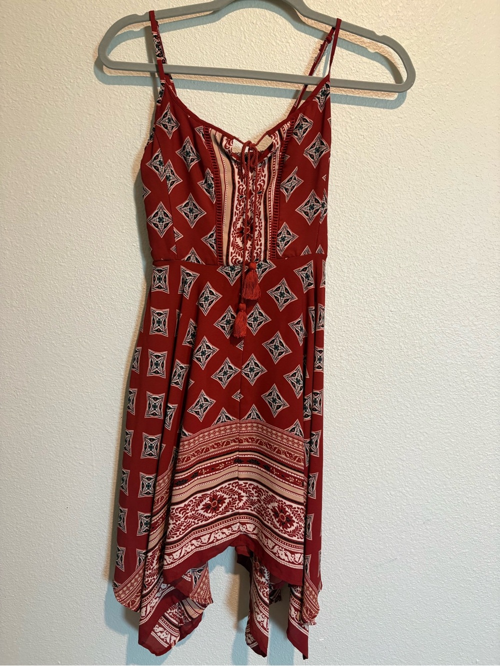Xhilaration Rust Red Printed Drawstring Sundress